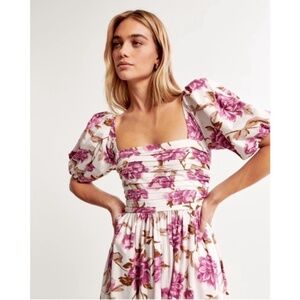 Abercrombie & Fitch Emerson Poplin Puff Sleeve Midi Dress